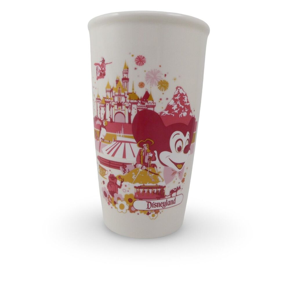 Disney Parks Starbucks Disneyland Mickey Peach Ceramic Tumbler 12oz with Lid